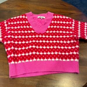 Diane Von Ferstenberg Pink and Red V-Neck Sweater